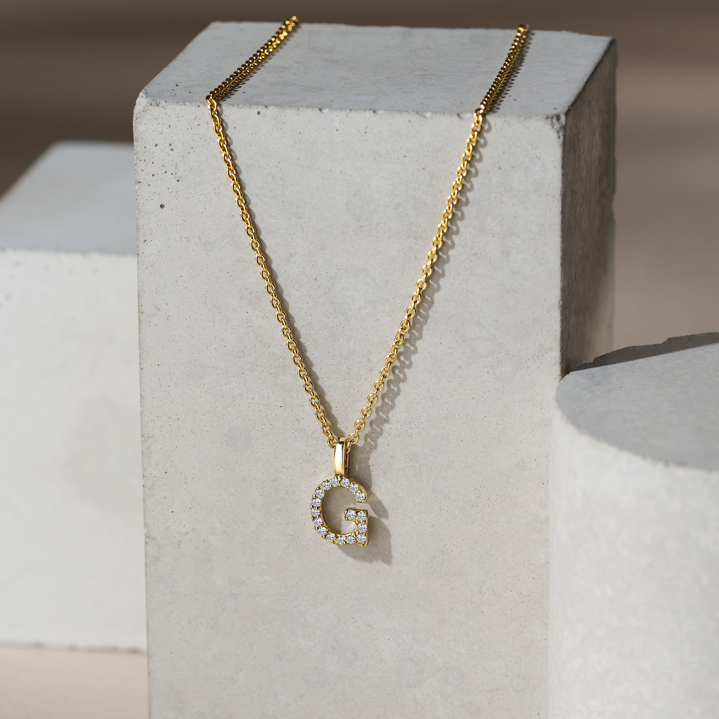 Love Letter Initial G Lab Diamond Necklace set in 9K Yellow Gold